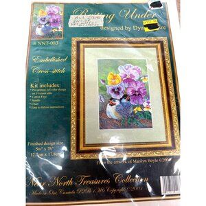 Near North Treasures Embellished Cross-Stitch Kit Pansy & Bird Design NNT-083